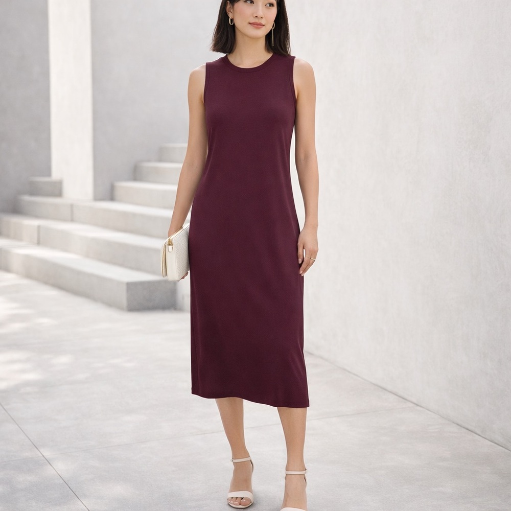 EILEEN FISHER USA🇺🇸MADE Viscose Blend Crew Neck Sleeveless Dress‎ Size XXS/TTP